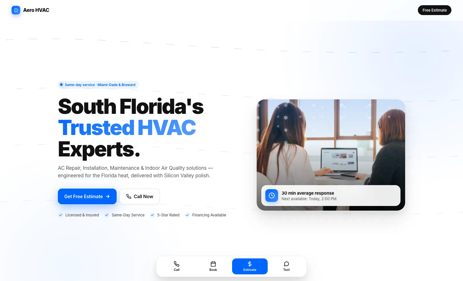 Aero HVAC Miami website preview
