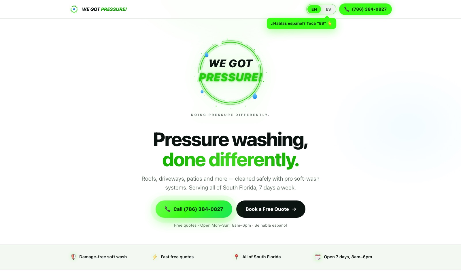 Contractor website built by Optic Vault Marketing — We Got Pressure, South Florida pressure washing