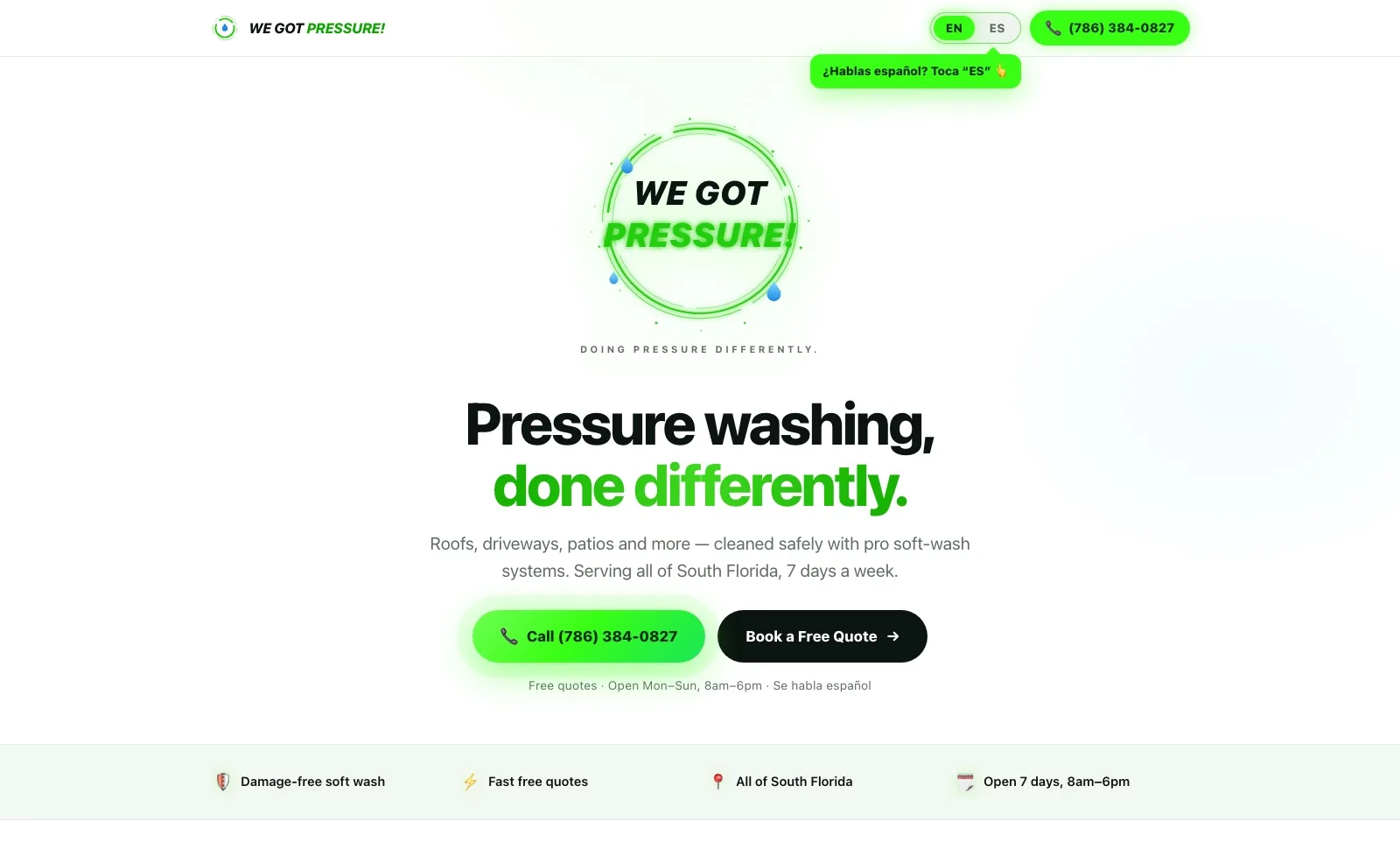 We Got Pressure — bilingual pressure washing website by Optic Vault Marketing