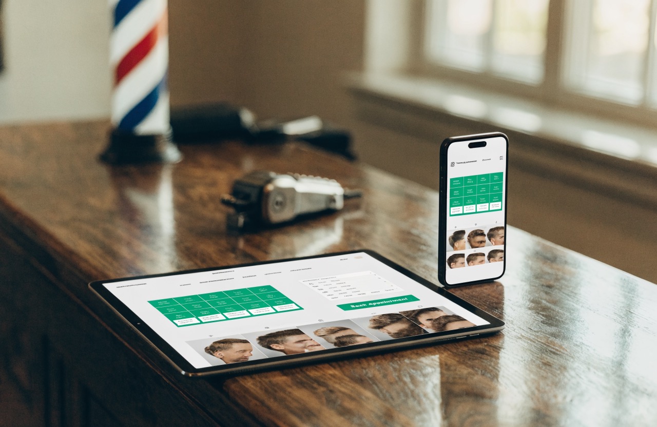 Barber shop website Miami example with online booking widget and Instagram feed