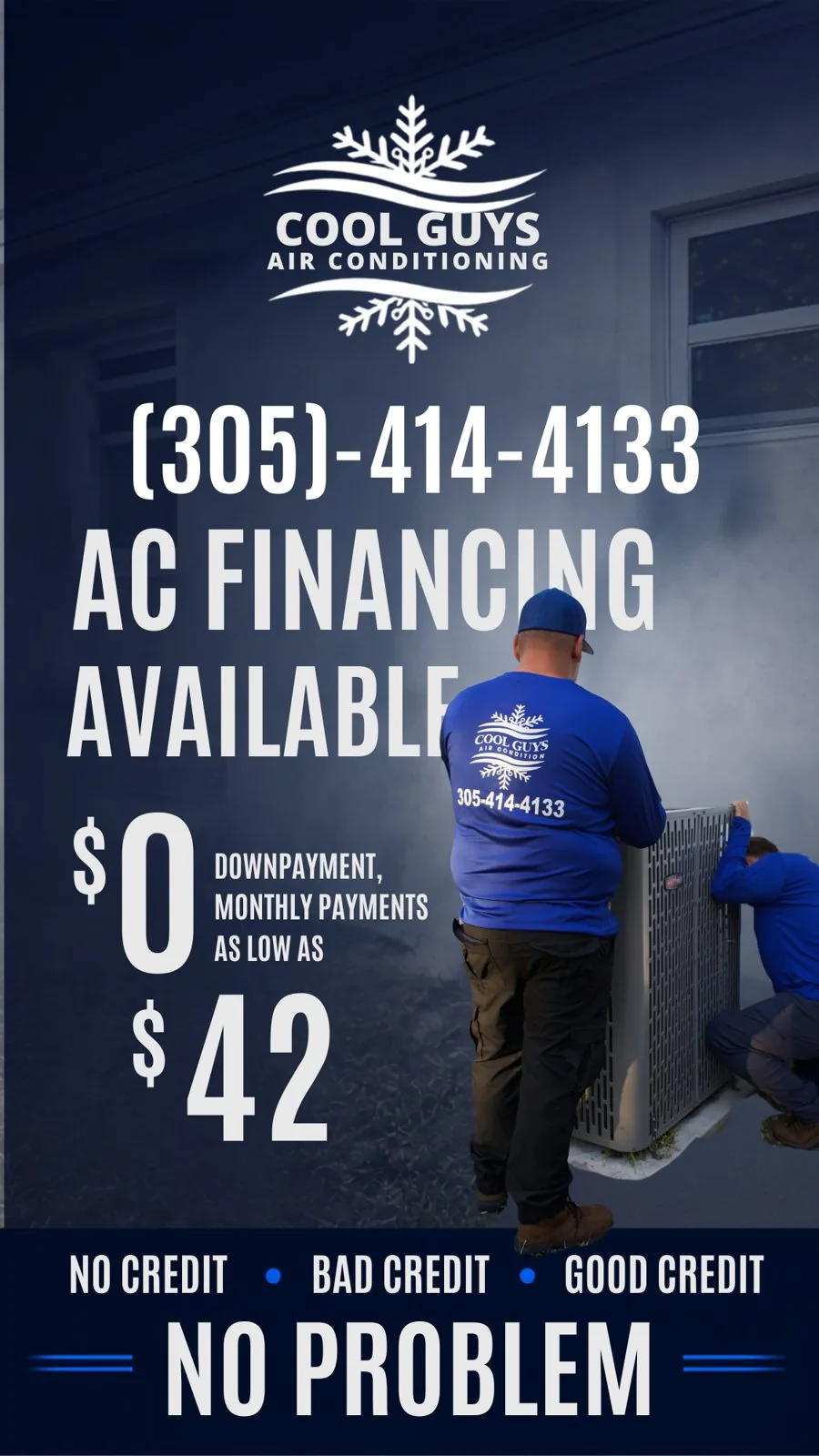 Custom AC financing ad thumbnail designed for Cool Guys Air Conditioning Miami
