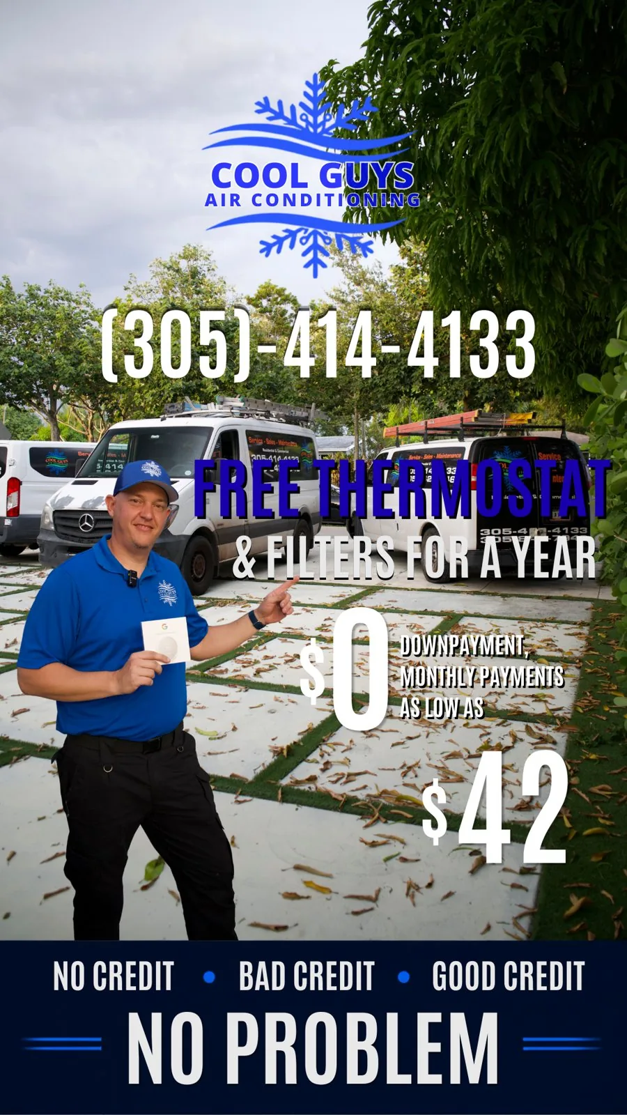 Free thermostat promotion thumbnail designed for a Miami HVAC contractor