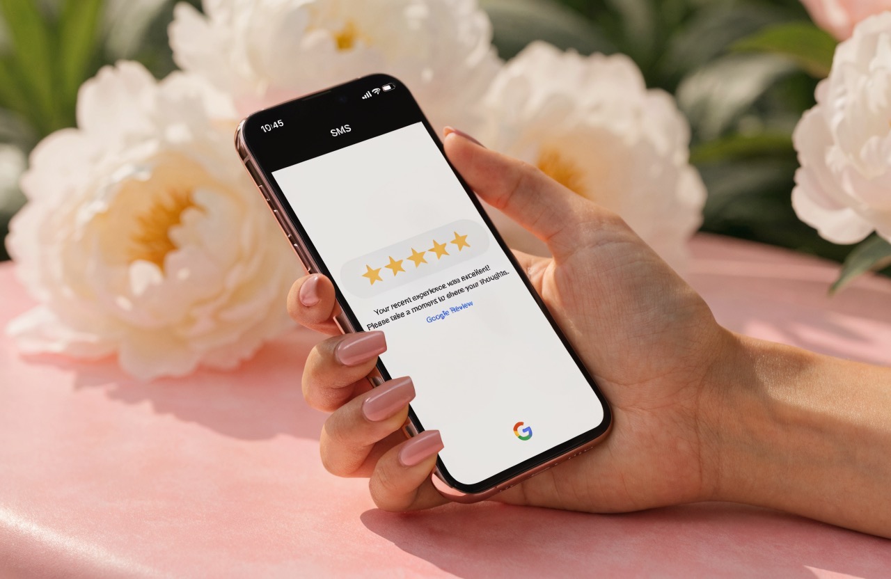 Nail salon review request automation sending a five star Google review link by text