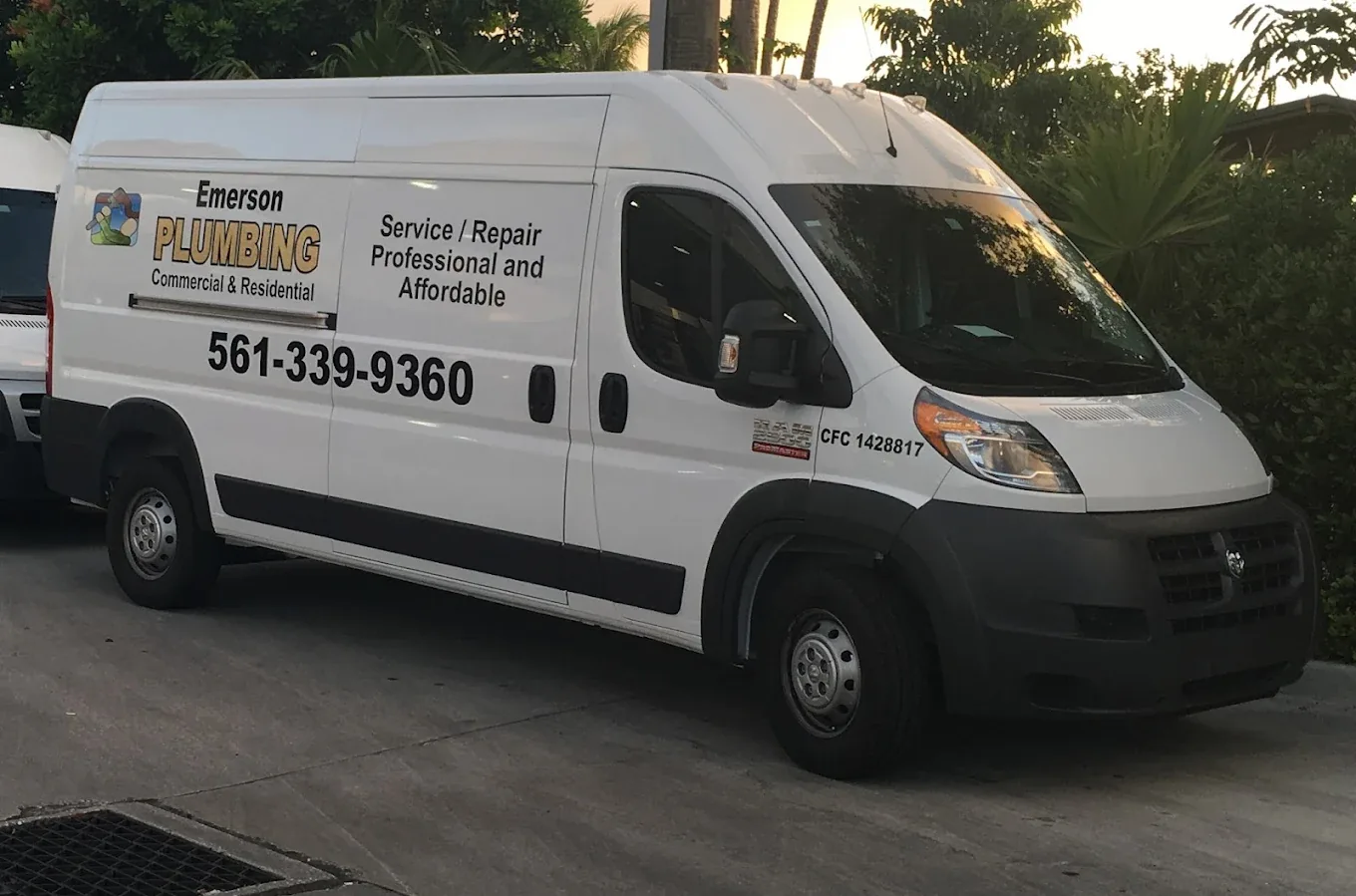 Pristine lettered plumbing service van — the real-company photography we build plumber websites around