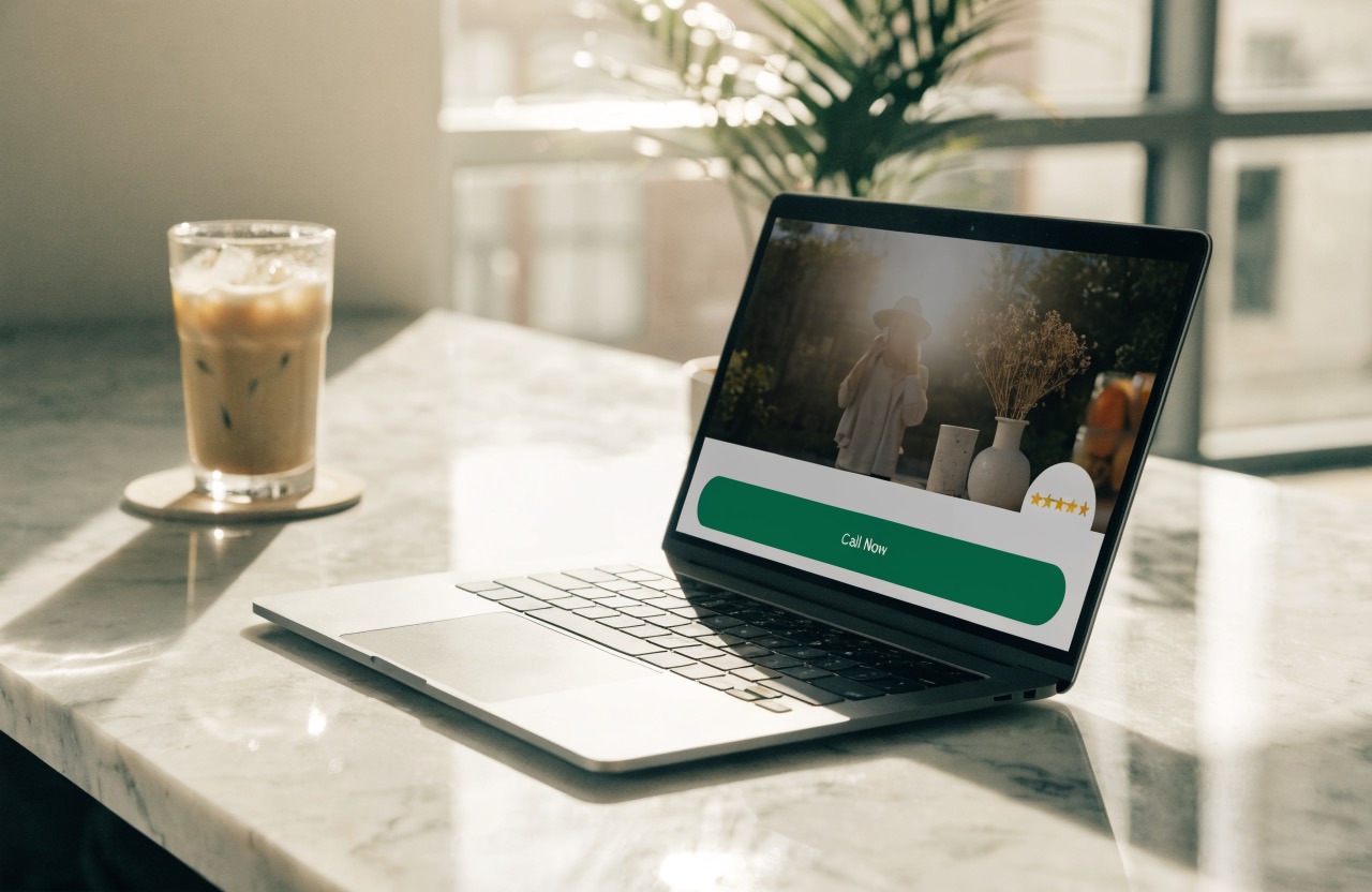 Website design Miami homepage mockup for a local service business with a green call to action button